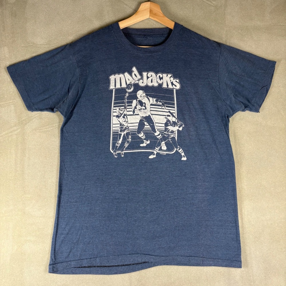 Vintage Mad Jacks KPRI FM 106 San Diego Rock Single Stitch T-Shirt Blue Mens L